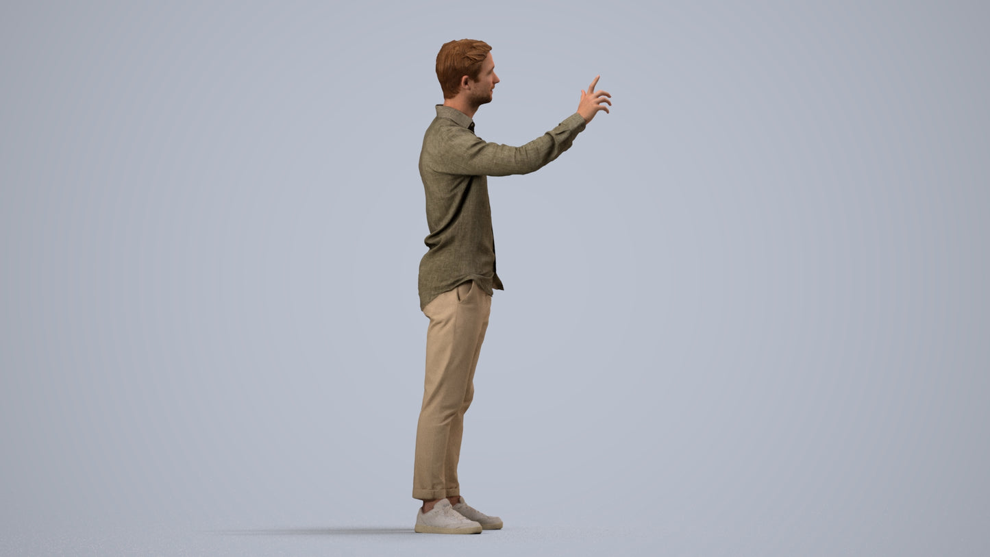 3D human model man casual standing, photogrammetry scanned person for archviz, side view render