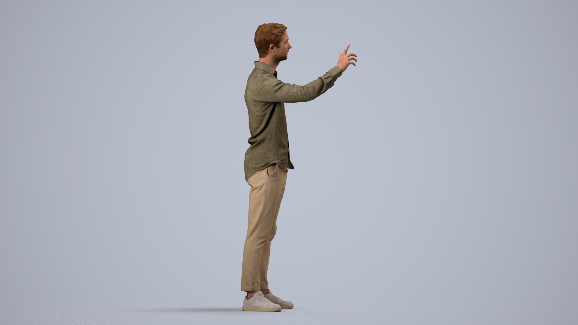 3D human model man casual standing, photogrammetry scanned person for archviz, side view render