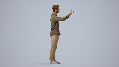 3D human model man casual standing, photogrammetry scanned person for archviz, side view render