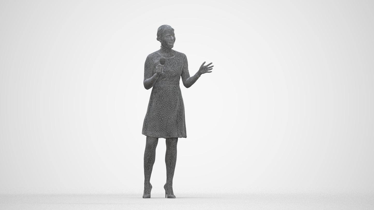 3D scanned woman business formal, photorealistic archviz people for Enscape and SketchUp, wireframe back view