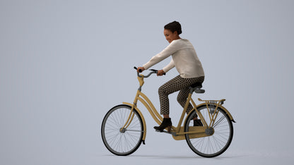 scanned 3D woman casual cycling, photogrammetry people for Enscape and V-Ray, three-quarter view render