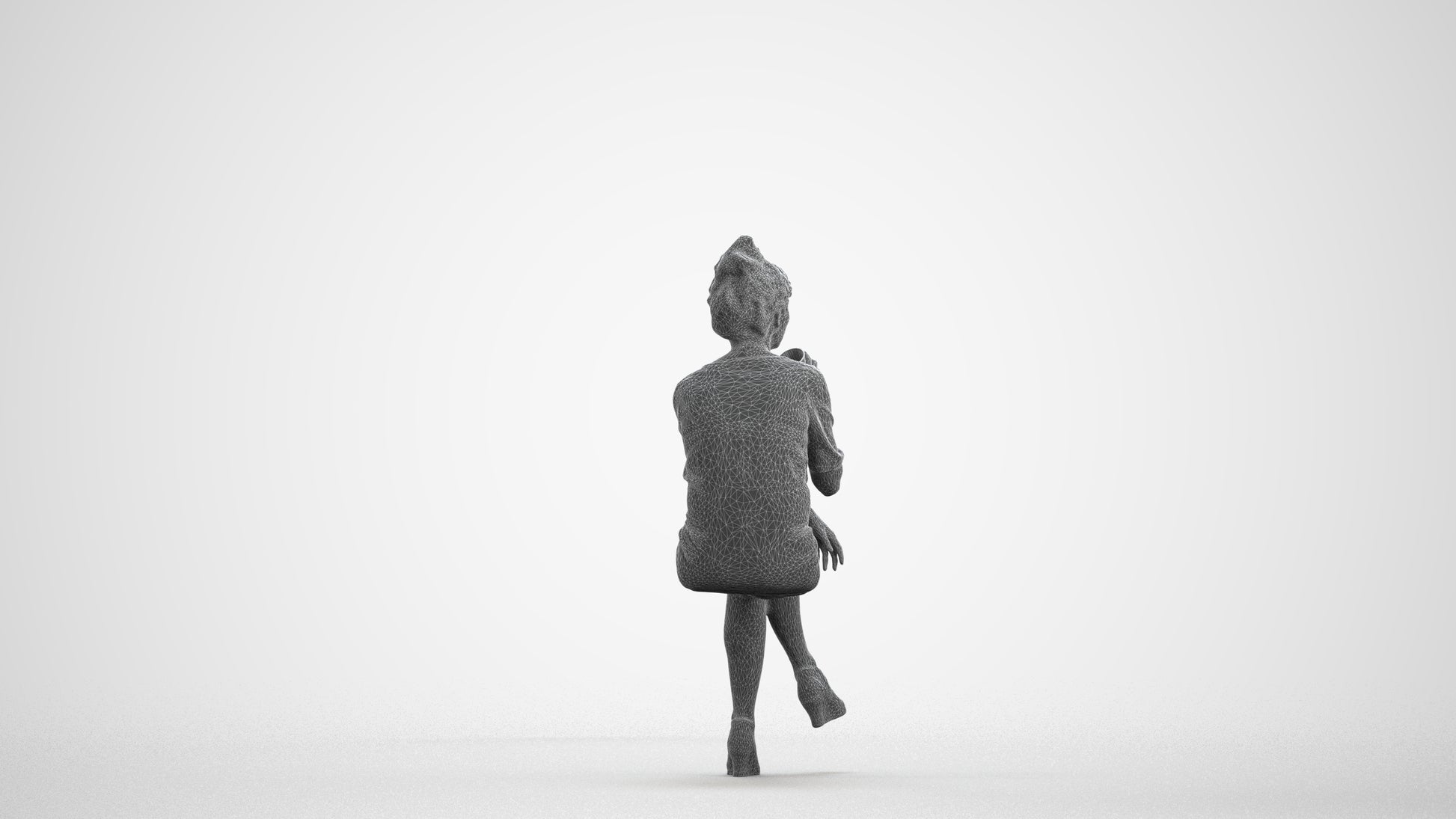 scanned 3D woman casual sitting, photogrammetry people for Enscape and V-Ray, wireframe front view