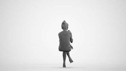 scanned 3D woman casual sitting, photogrammetry people for Enscape and V-Ray, wireframe front view