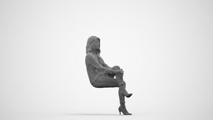 realistic 3D woman casual sitting, scanned archviz people for Blender and 3ds Max, wireframe side view