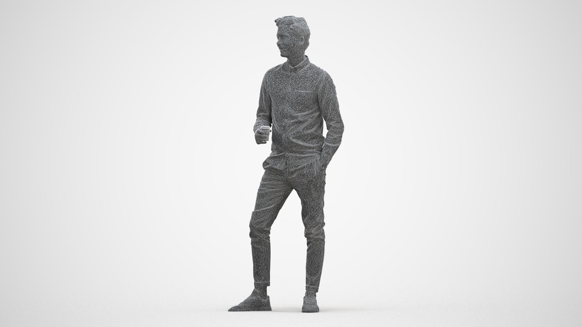 realistic 3D people man casual standing, render-ready for V-Ray and Corona, FBX OBJ, three-quarter front view render
