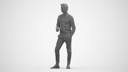 realistic 3D people man casual standing, render-ready for V-Ray and Corona, FBX OBJ, three-quarter front view render