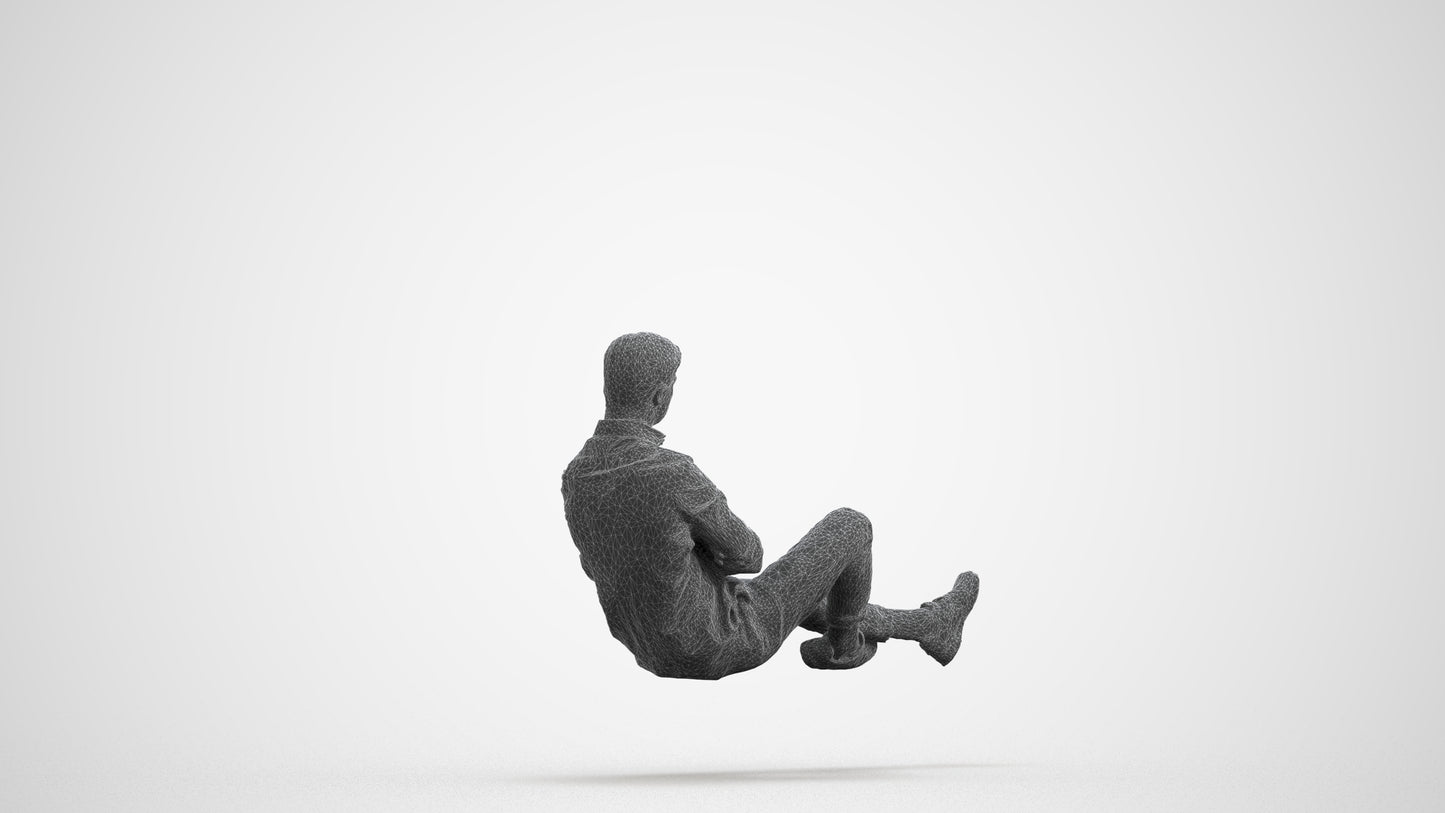 realistic 3D human man casual sitting, archviz people FBX OBJ for Blender, wireframe front view