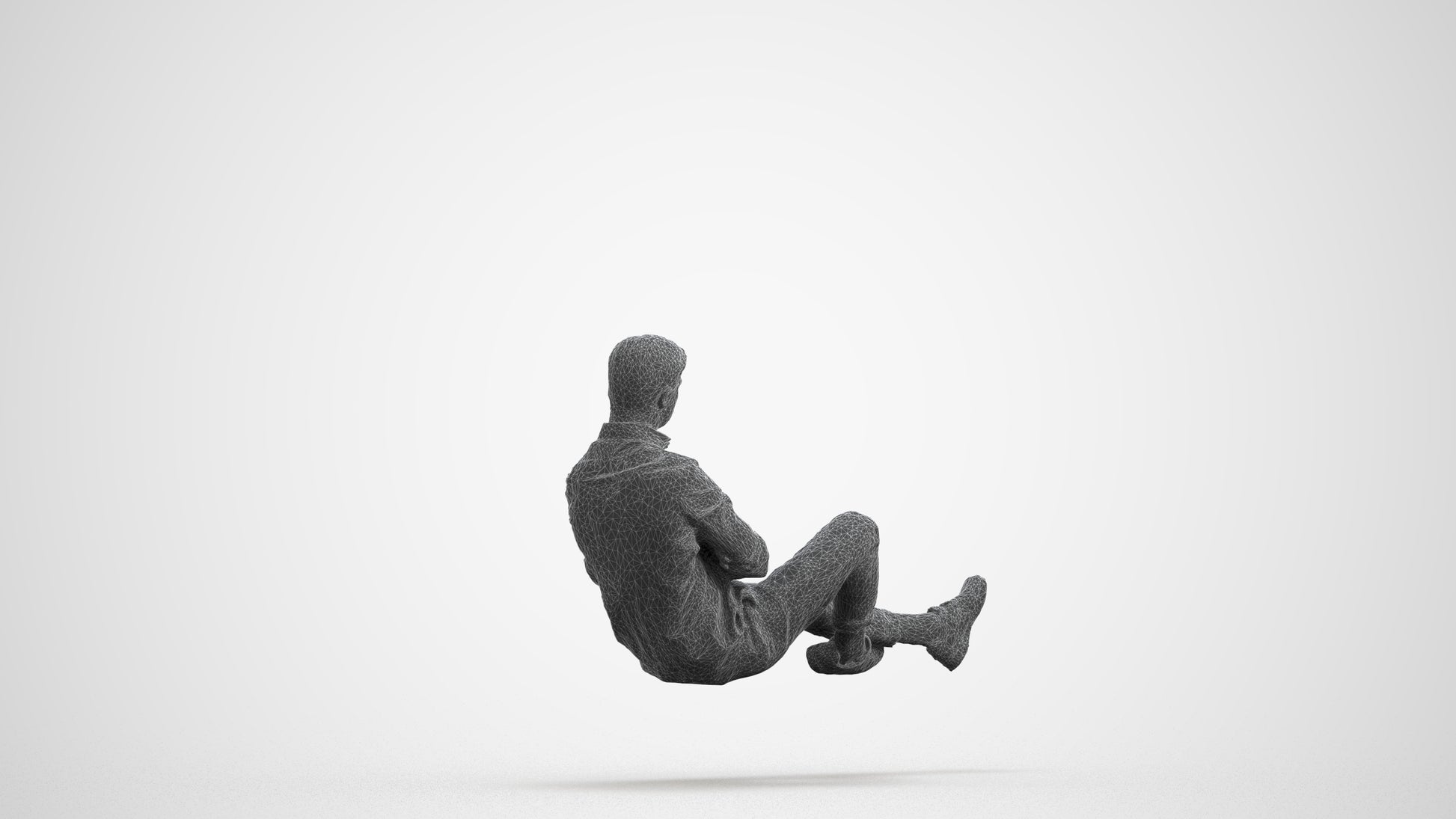 realistic 3D human man casual sitting, archviz people FBX OBJ for Blender, wireframe front view