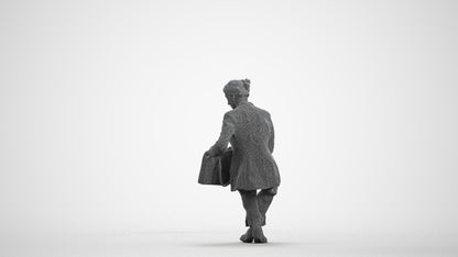 3D human model senior woman business sitting, photogrammetry scanned person for archviz, wireframe front view
