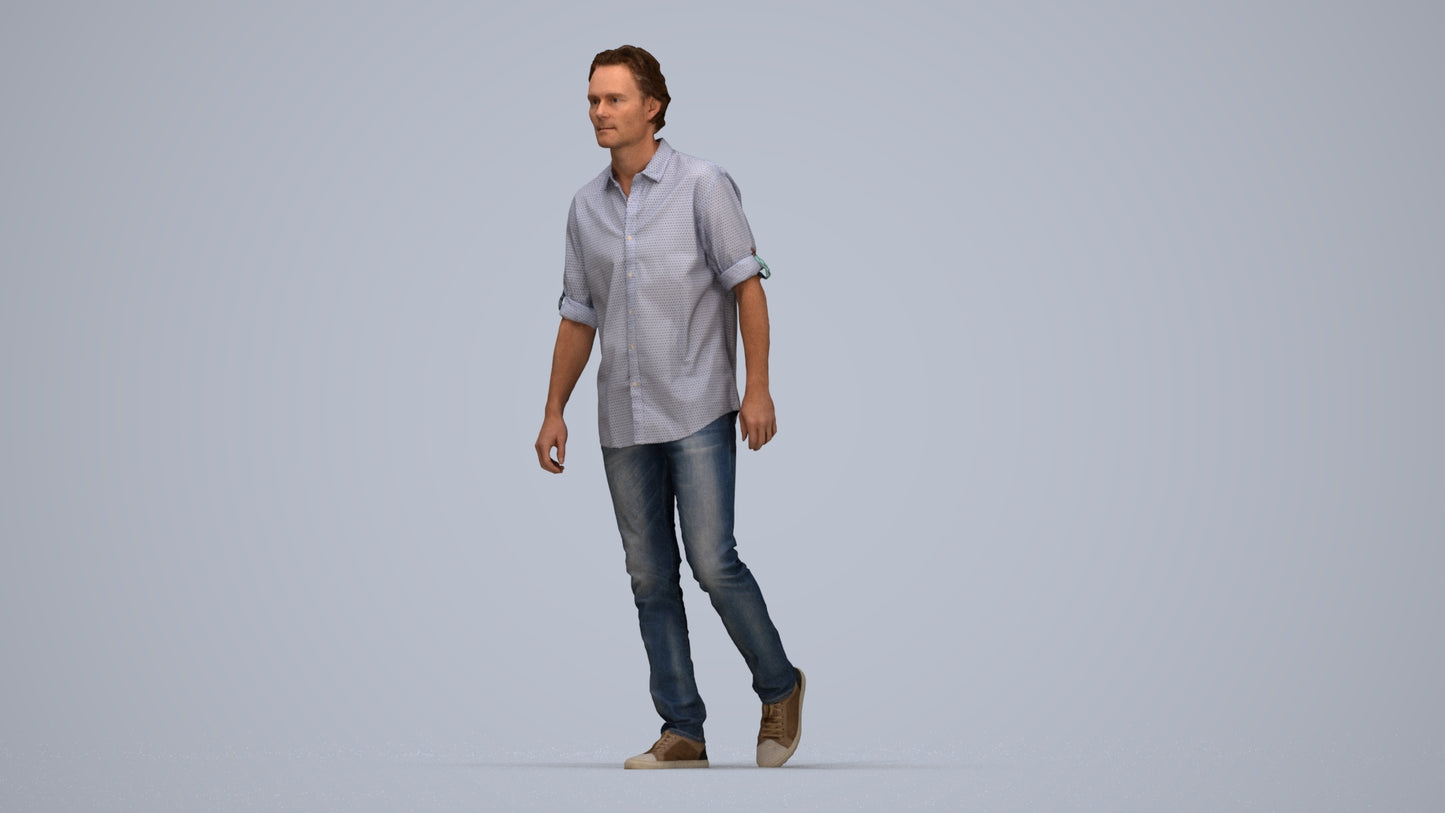realistic 3D people man casual standing, render-ready for V-Ray and Corona, FBX OBJ, top-down view render