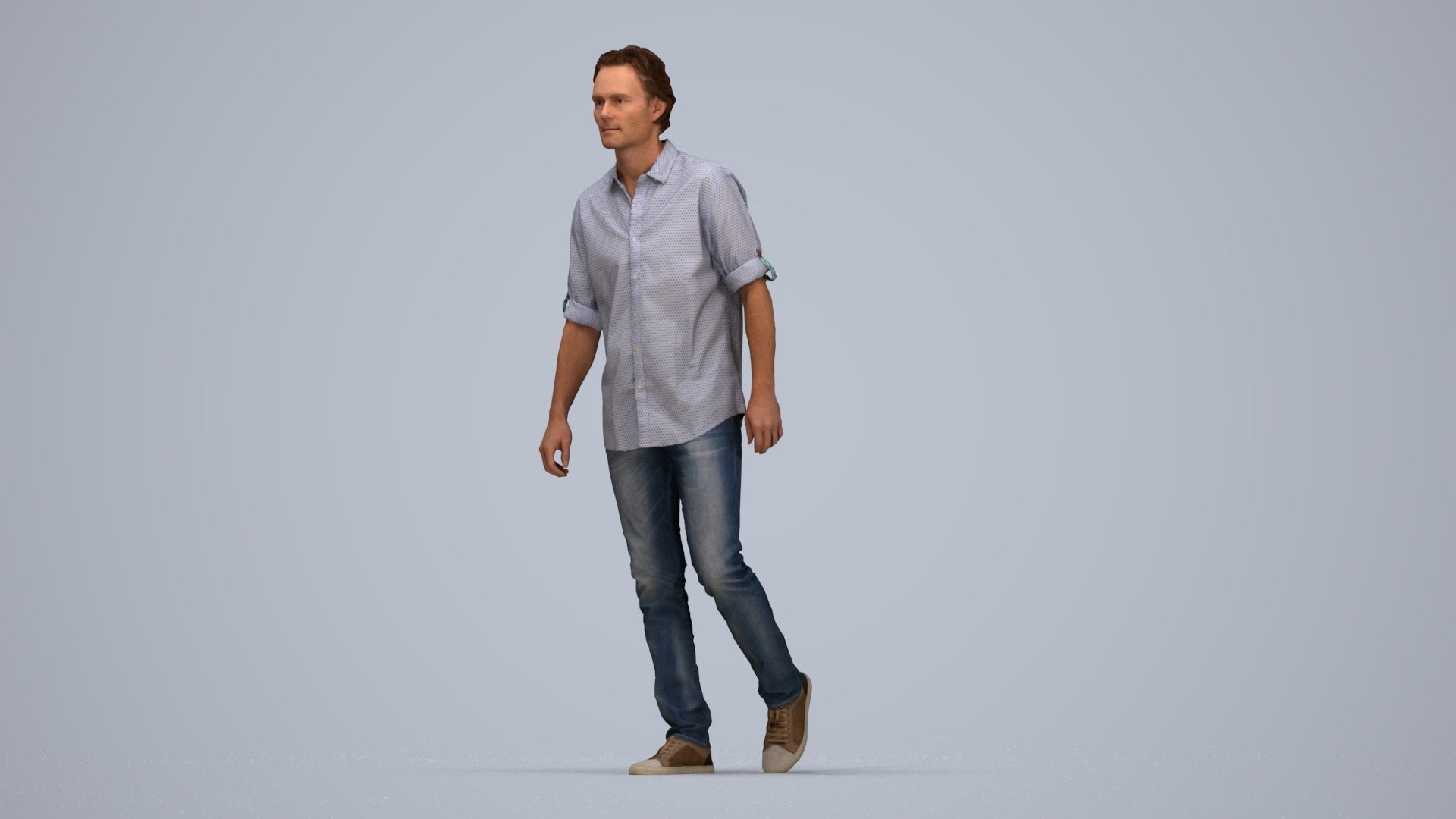 realistic 3D people man casual standing, render-ready for V-Ray and Corona, FBX OBJ, top-down view render