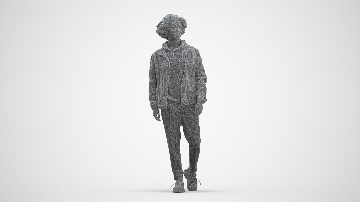 realistic 3D human man casual walking, archviz people FBX OBJ for Blender, three-quarter front view render
