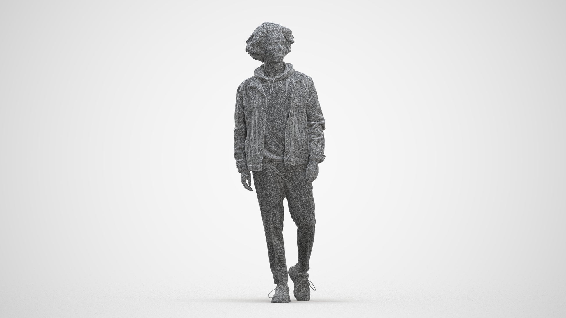 realistic 3D human man casual walking, archviz people FBX OBJ for Blender, three-quarter front view render