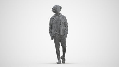 realistic 3D human man casual walking, archviz people FBX OBJ for Blender, three-quarter front view render