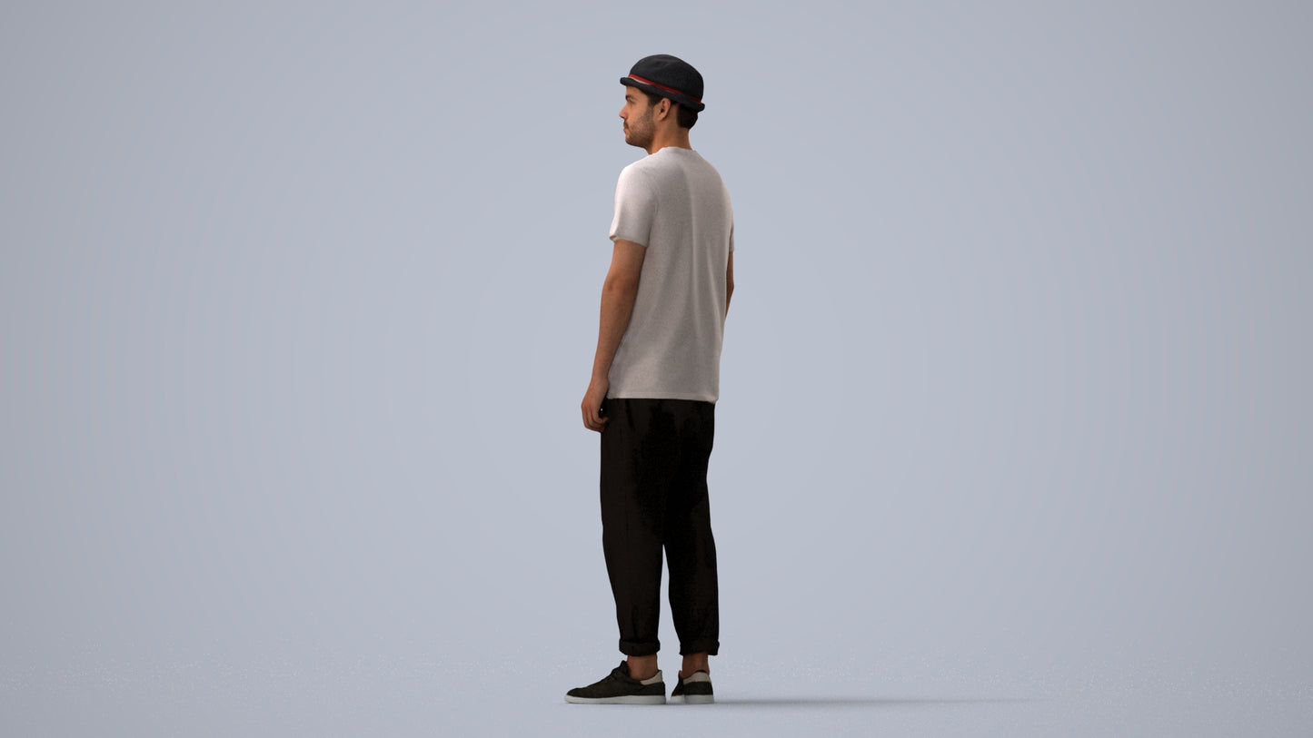 photogrammetry 3D man casual standing, realistic human model archviz FBX, three-quarter view render