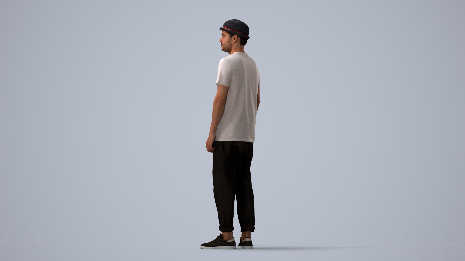 photogrammetry 3D man casual standing, realistic human model archviz FBX, three-quarter view render