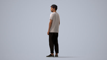 photogrammetry 3D man casual standing, realistic human model archviz FBX, three-quarter view render