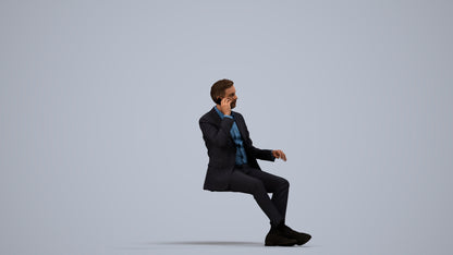 3D human model man business sitting, photogrammetry scanned person for archviz, side view render