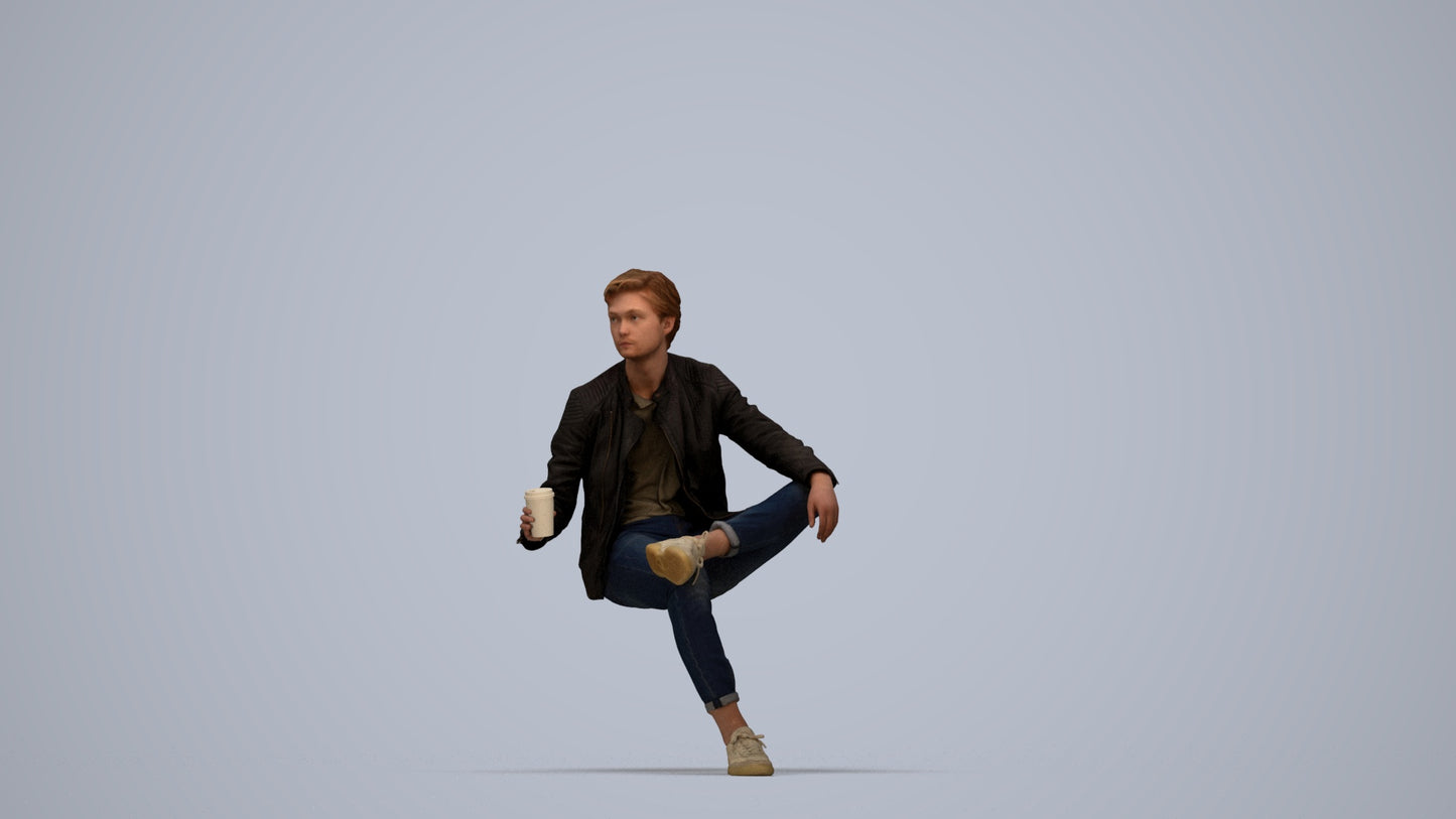 realistic 3D people man casual sitting, render-ready for V-Ray and Corona, FBX OBJ, top-down view render