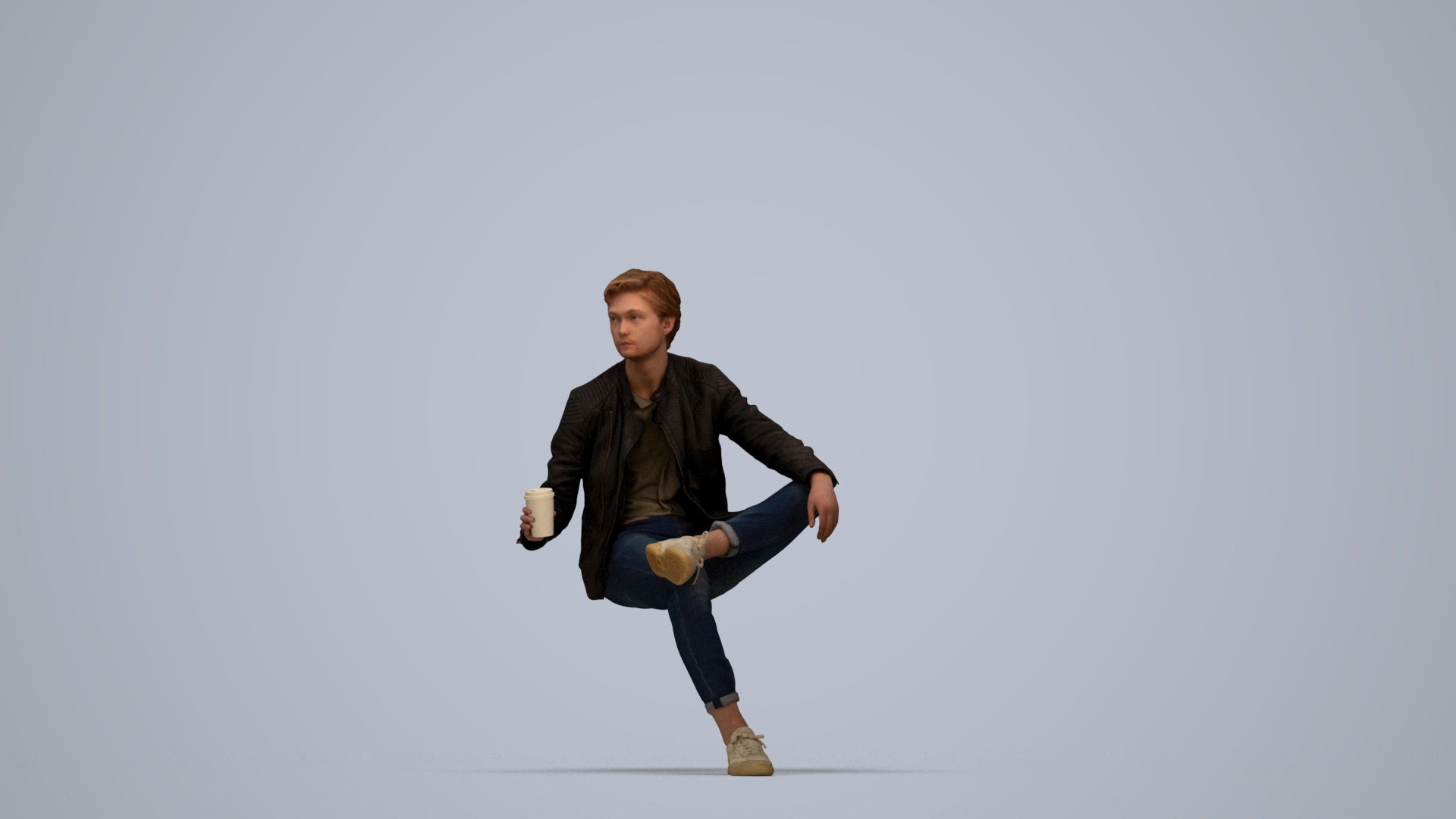realistic 3D people man casual sitting, render-ready for V-Ray and Corona, FBX OBJ, top-down view render