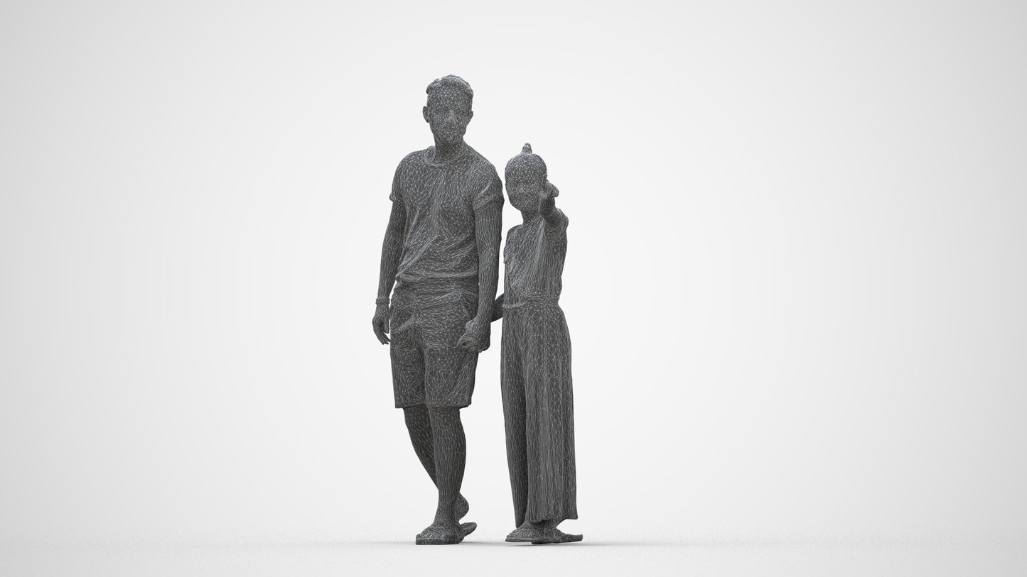 realistic 3D people man kids, render-ready for V-Ray and Corona, FBX OBJ, wireframe back view