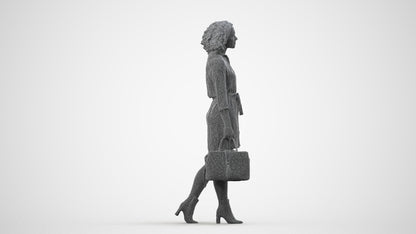 3D scanned woman walking casual, photorealistic archviz people for Enscape and SketchUp, wireframe side view