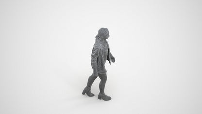 realistic 3D woman casual walking, scanned archviz people for Blender and 3ds Max, wireframe three-quarter view
