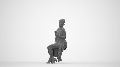 3D human model woman formal formalaffairs, photogrammetry scanned person for archviz, wireframe back view