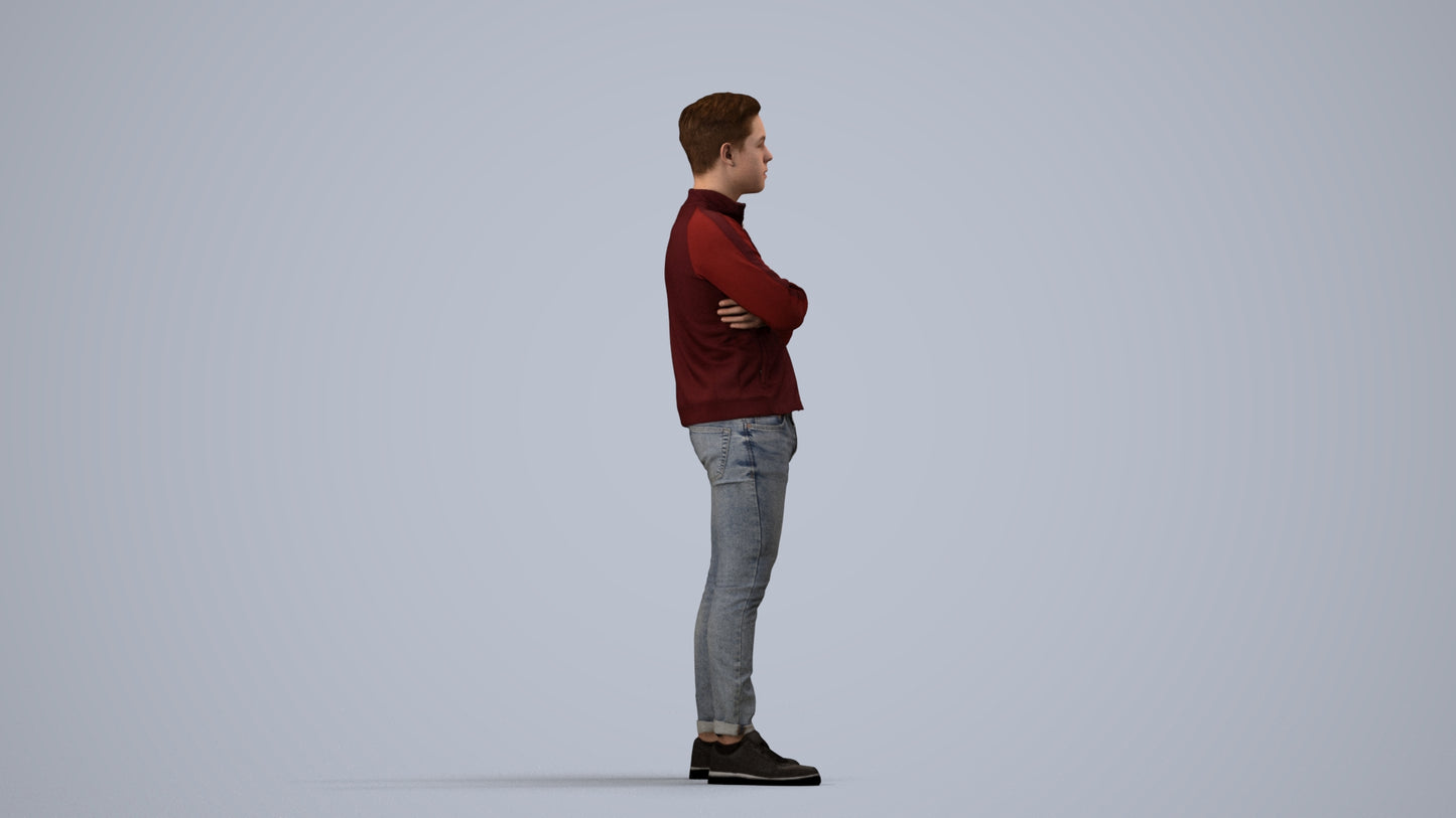 realistic 3D people boy casual kids, render-ready for V-Ray and Corona, FBX OBJ, side view render