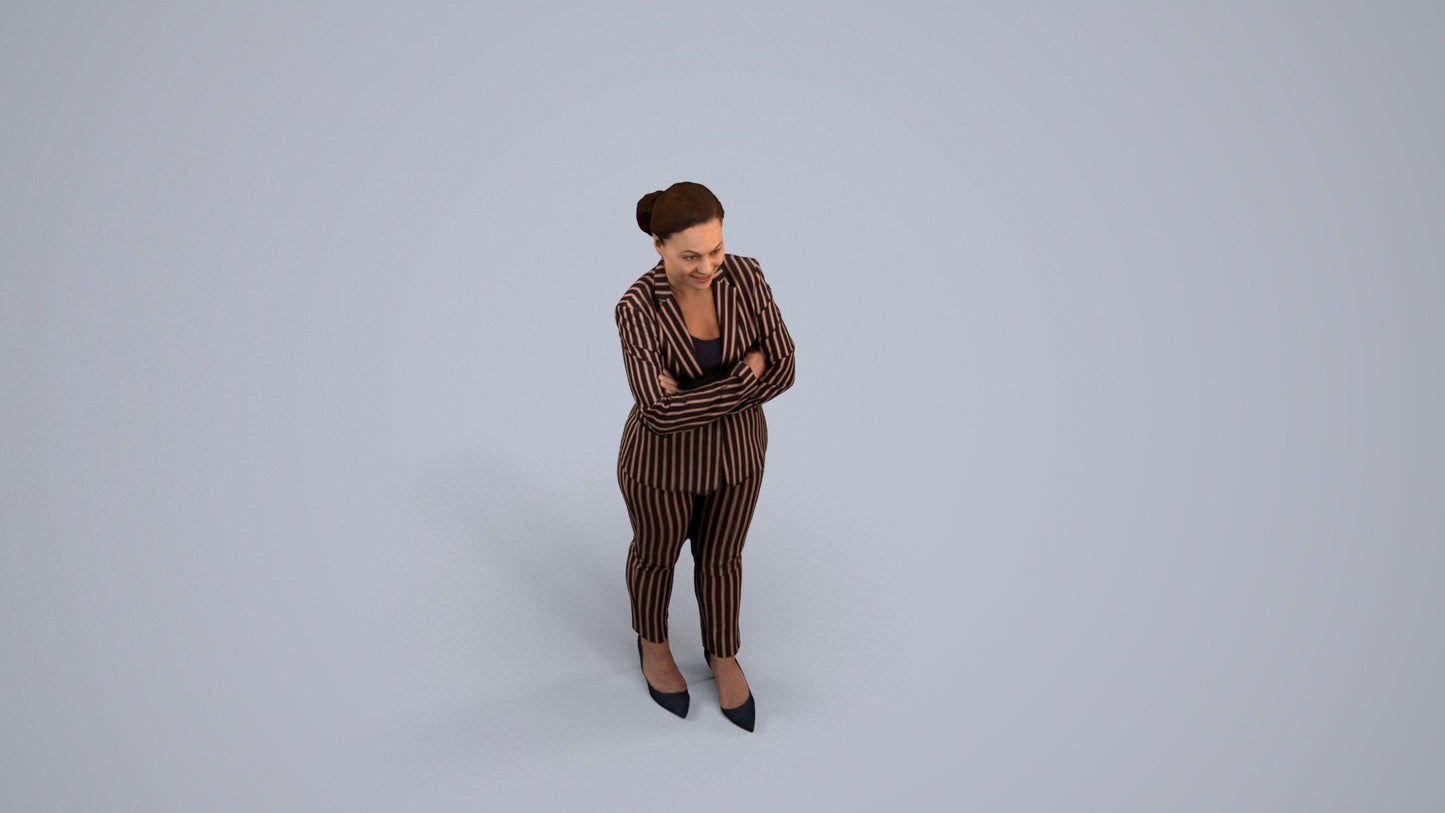 scanned 3D woman business standing, photogrammetry people for Enscape and V-Ray, back view render