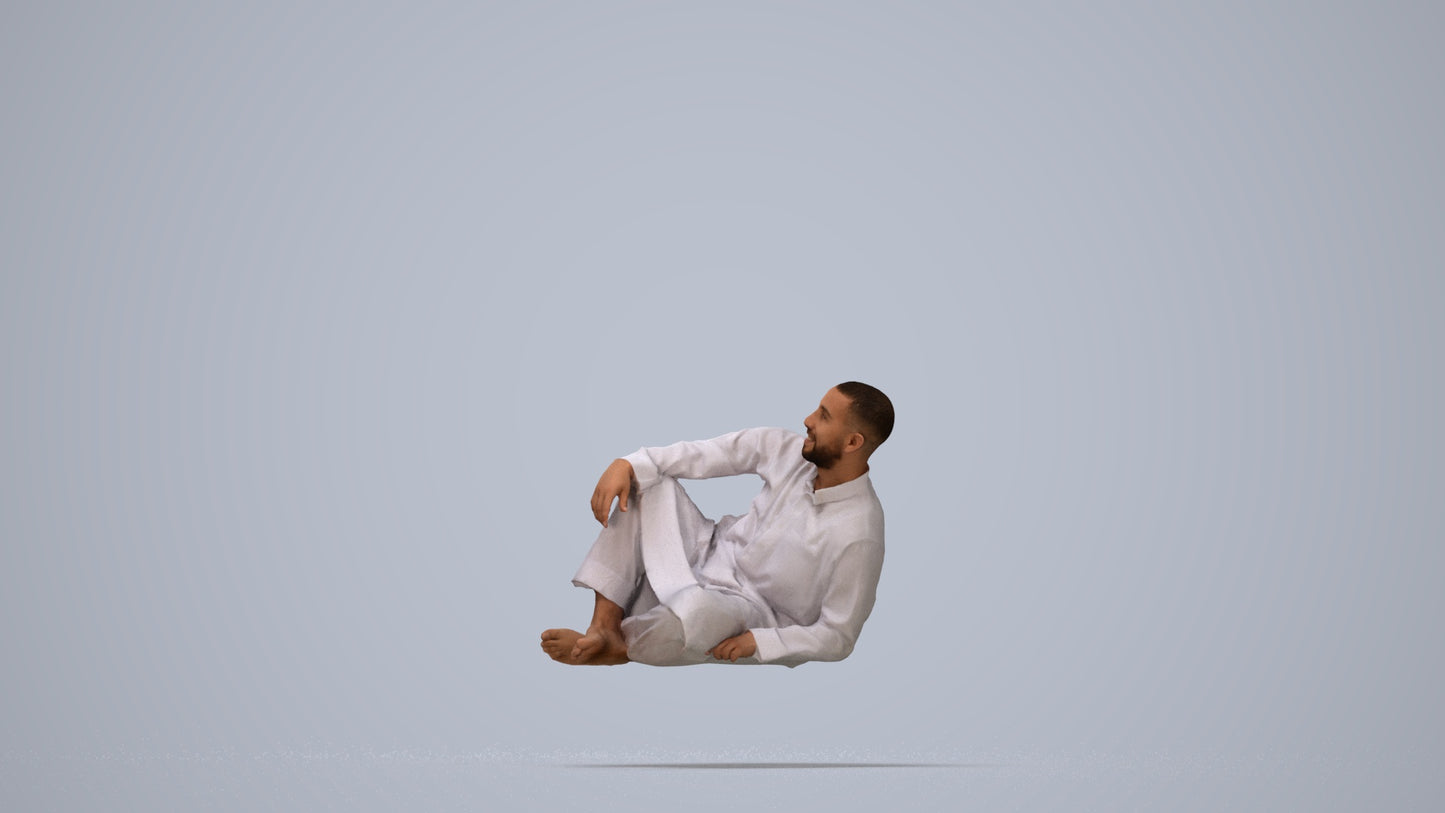 3D people model man casual sitting, scanned human for 3ds Max rendering, top-down view render