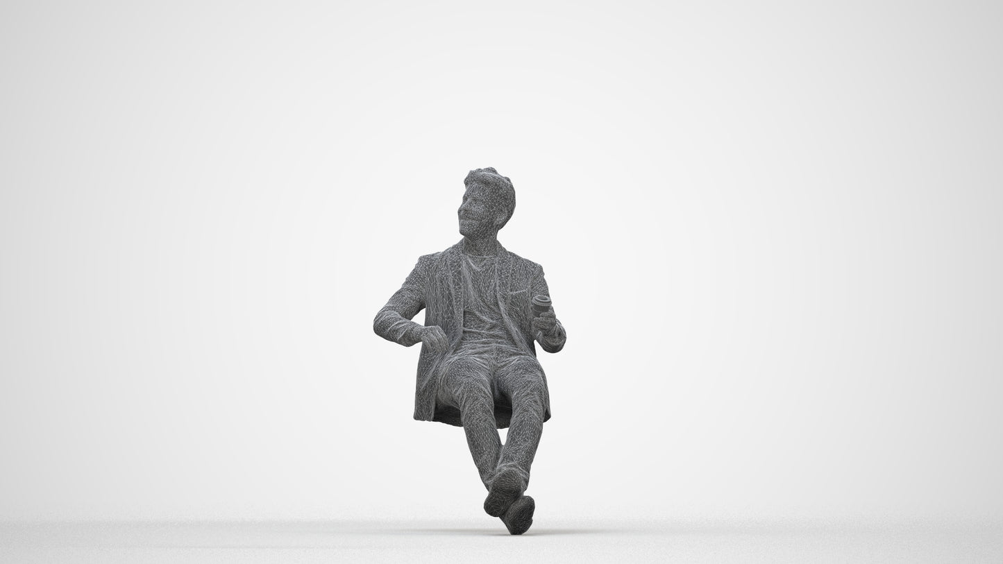 3D human model man casual business, photogrammetry scanned person for archviz, wireframe back view