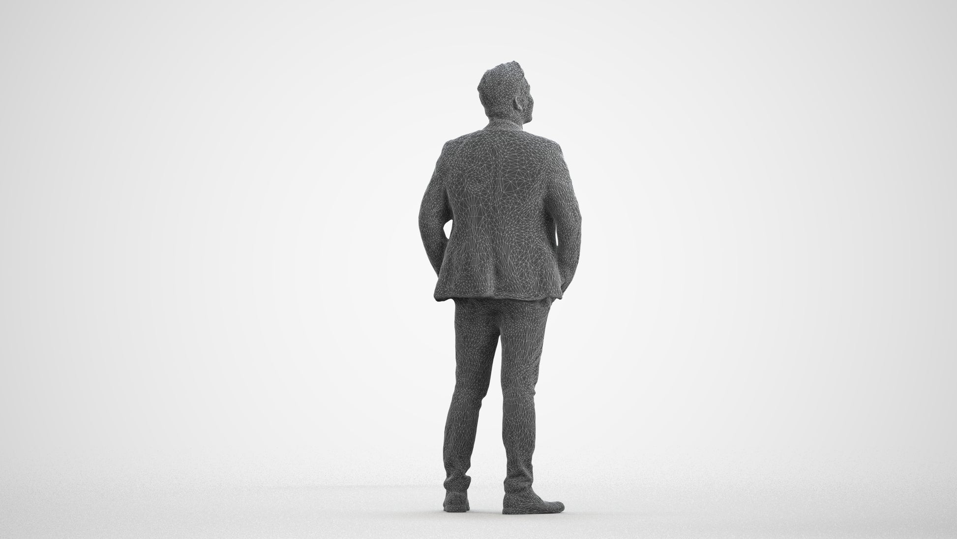 3D scanned man business, photorealistic archviz people for Enscape and SketchUp, wireframe front view
