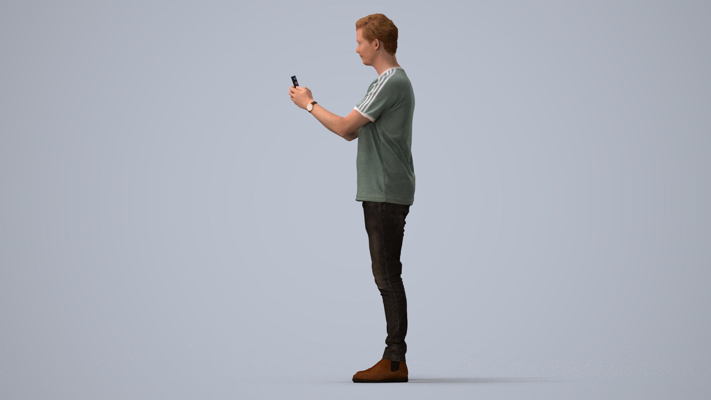 scanned 3D man casual standing, photogrammetry people for Enscape and V-Ray, three-quarter view render