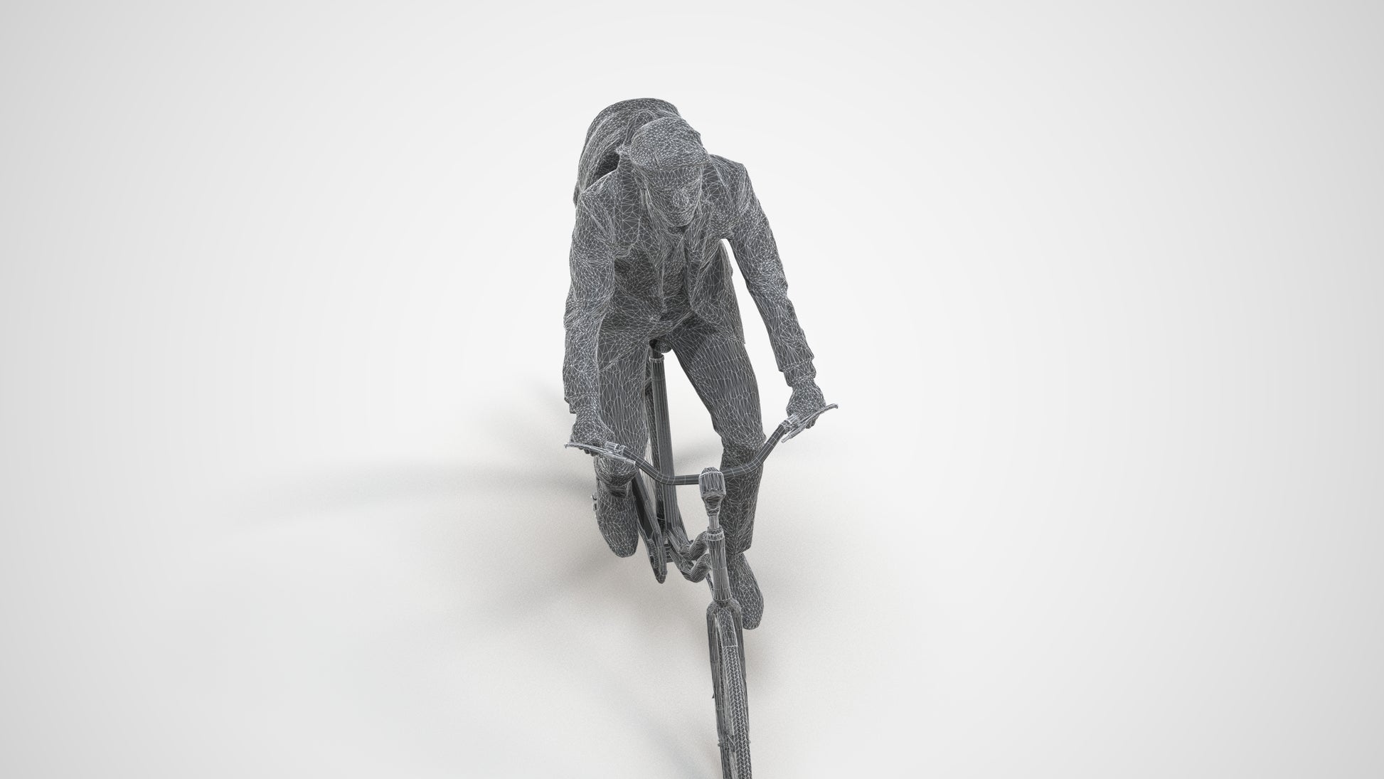 3D scanned man cycling business, photorealistic archviz people for Enscape and SketchUp, wireframe three-quarter view
