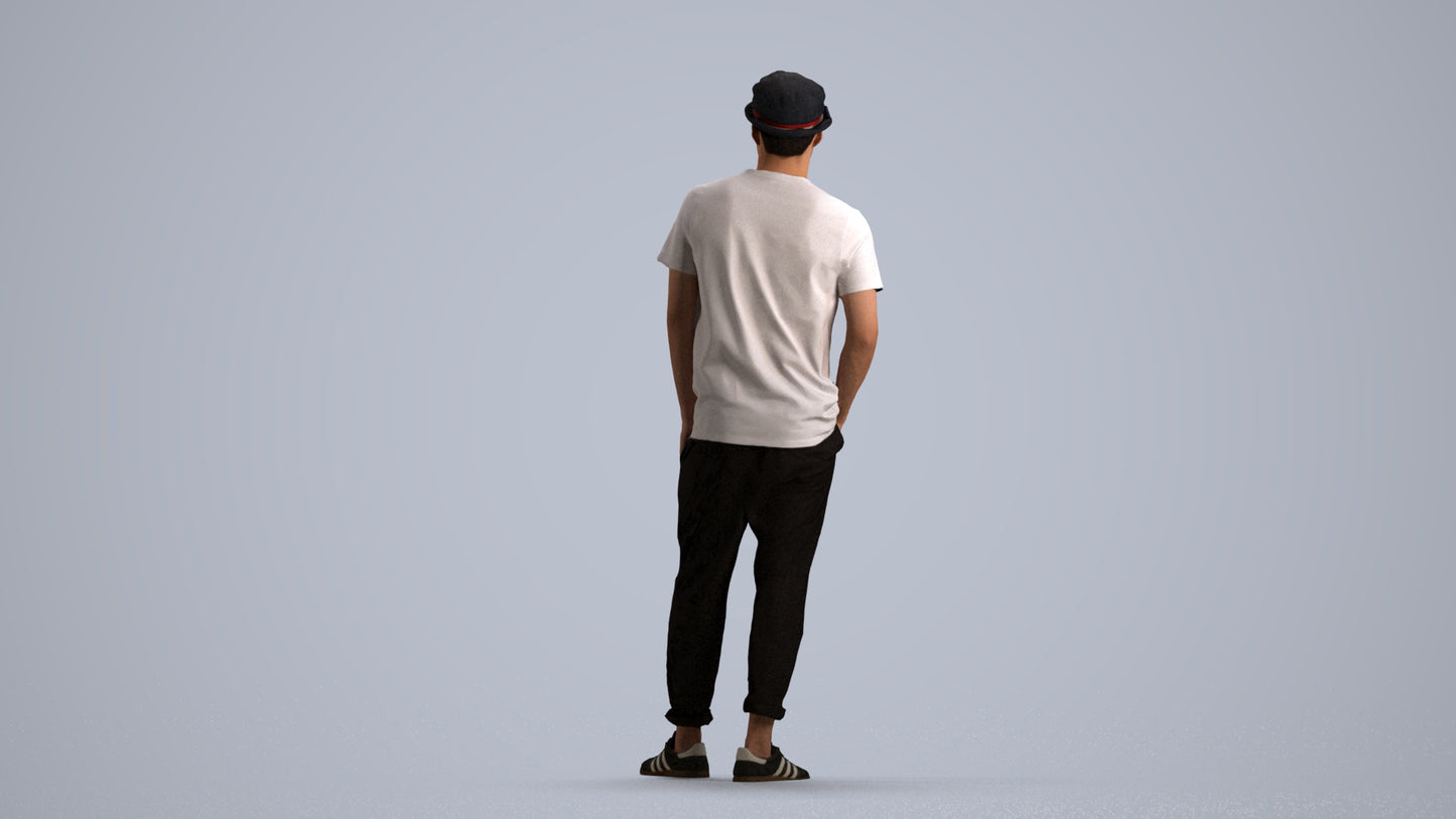 realistic 3D human man casual standing, archviz people FBX OBJ for Blender, front view render