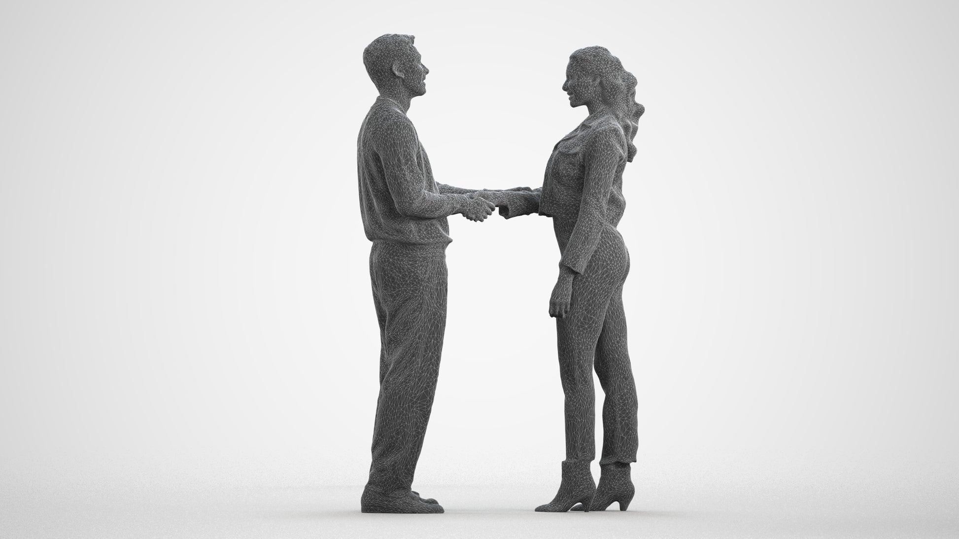realistic 3D woman business, scanned archviz people for Blender and 3ds Max, wireframe front view