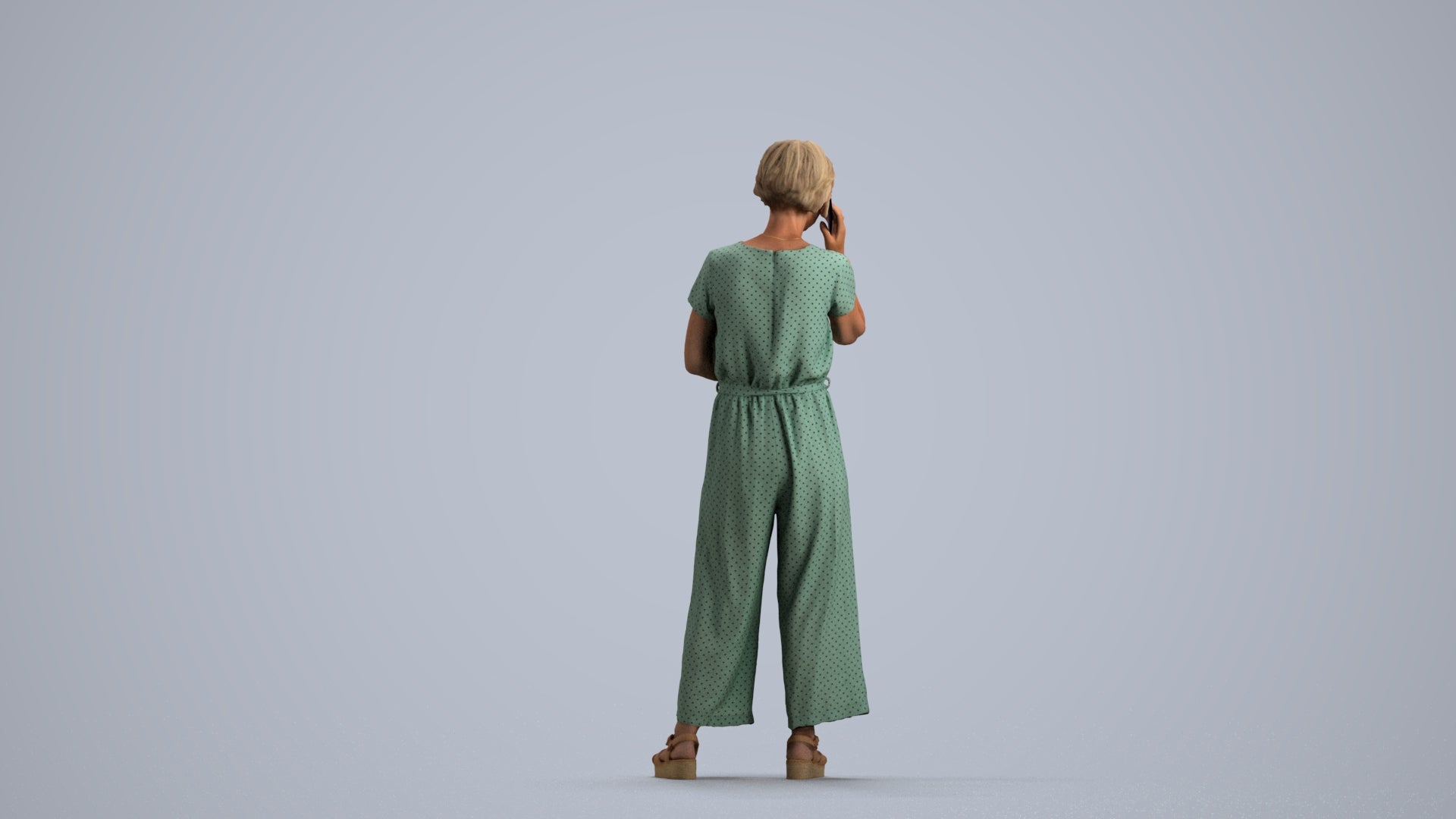 realistic 3D senior woman casual standing, scanned archviz people for Blender and 3ds Max, front view render