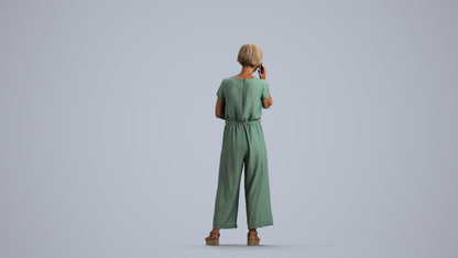 realistic 3D senior woman casual standing, scanned archviz people for Blender and 3ds Max, front view render