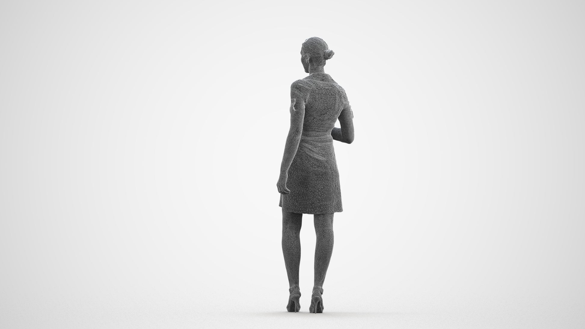 realistic 3D woman business standing, scanned archviz people for Blender and 3ds Max, wireframe front view