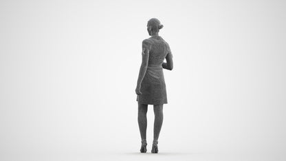 realistic 3D woman business standing, scanned archviz people for Blender and 3ds Max, wireframe front view