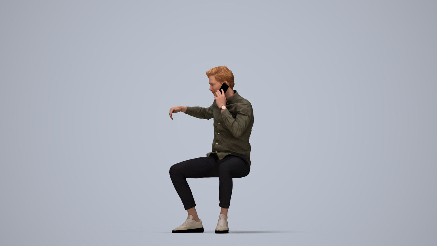 realistic 3D human man casual sitting, archviz people FBX OBJ for Blender, top-down view render