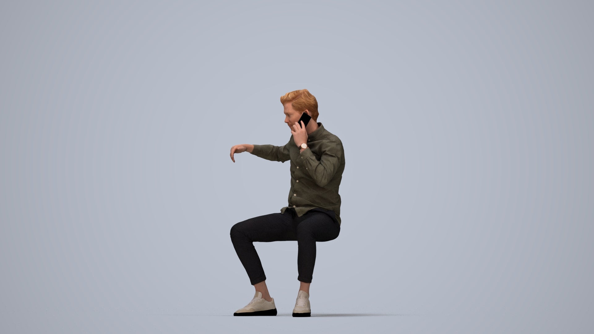 realistic 3D human man casual sitting, archviz people FBX OBJ for Blender, top-down view render