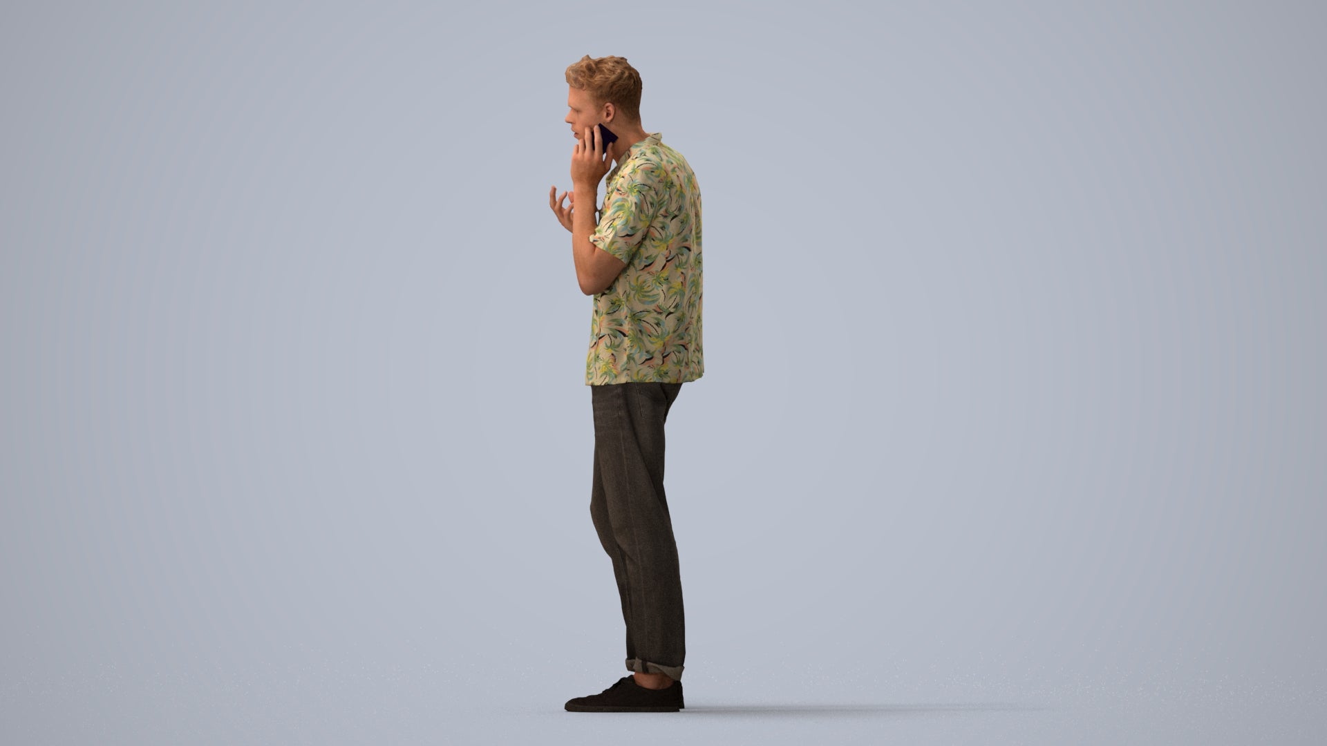 photogrammetry 3D man casual standing, realistic human model archviz FBX, three-quarter view render