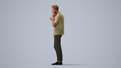 photogrammetry 3D man casual standing, realistic human model archviz FBX, three-quarter view render