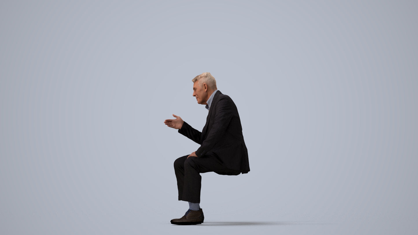 3D scanned senior man business, photorealistic archviz people for Enscape and SketchUp, three-quarter view render