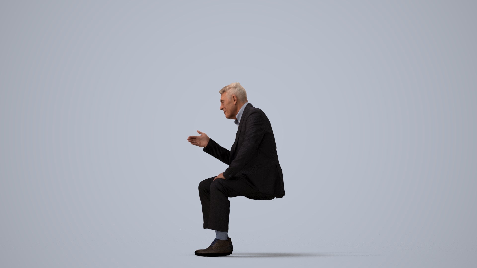 3D scanned senior man business, photorealistic archviz people for Enscape and SketchUp, three-quarter view render