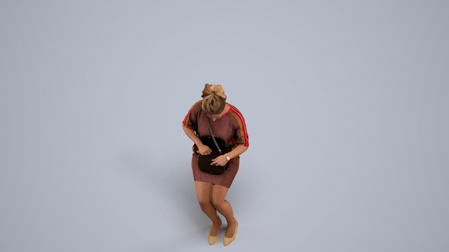 3D scanned woman sitting casual, photorealistic archviz people for Enscape and SketchUp, back view render