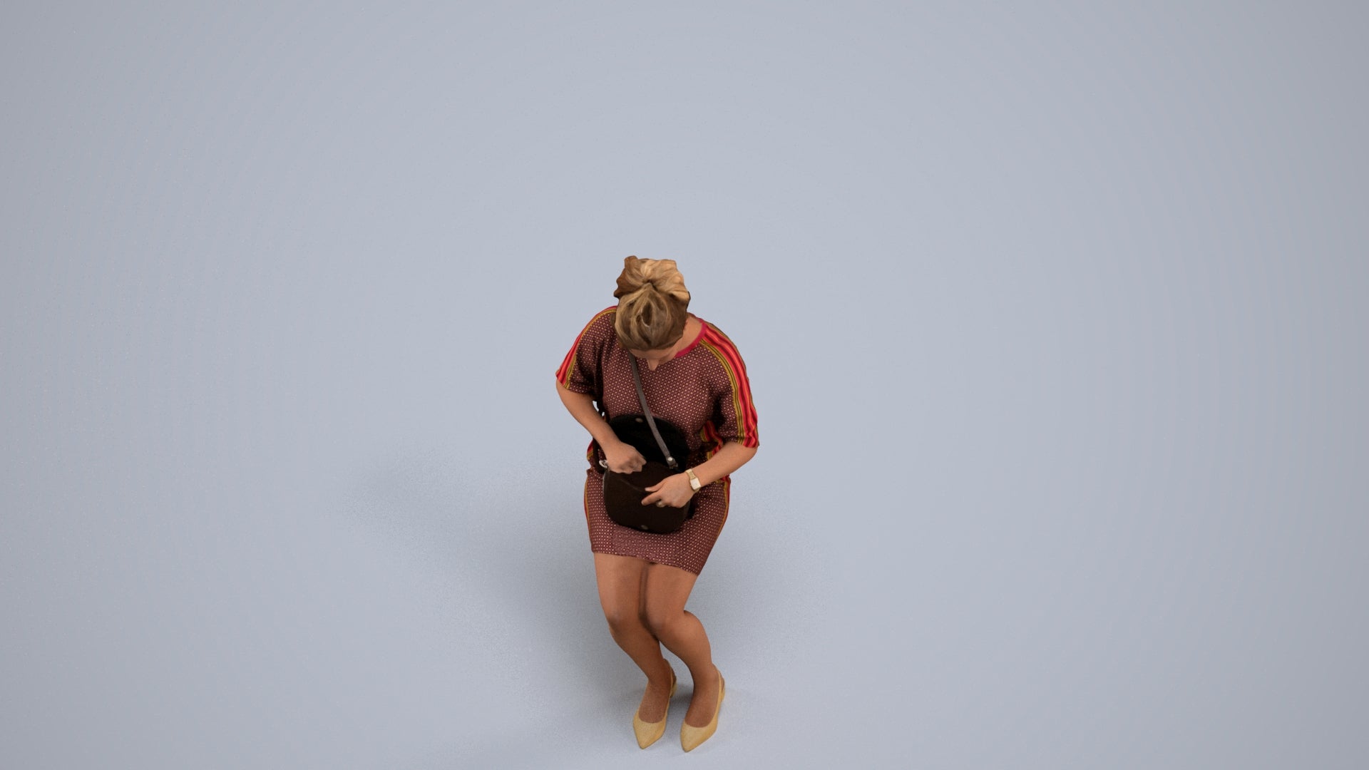 3D scanned woman sitting casual, photorealistic archviz people for Enscape and SketchUp, back view render
