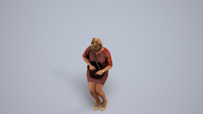 3D scanned woman sitting casual, photorealistic archviz people for Enscape and SketchUp, back view render